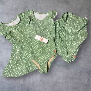 New Honey Mark 4 Piece Swim Girl 2T/3T Green UPF 50 Tank Dress Rash Guard Bottom